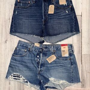 Levi's Women's Blue High-Rise Distressed Denim Cutoff Shorts